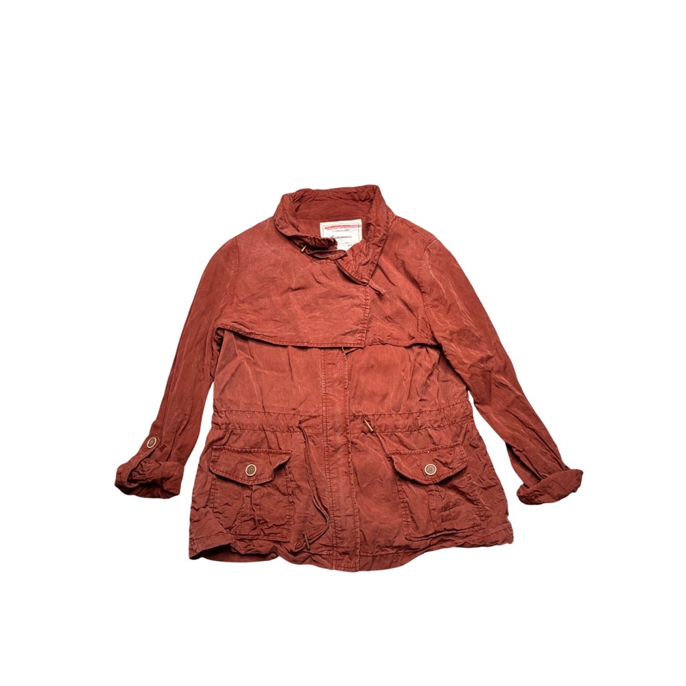 Anthropologie Cartonnier Rust Orange Utility Jacket Waist Roll Tab Sleeves Sz 10